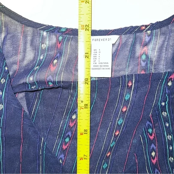 Boho Sheer Blue Patterned Sleeveless Top Forever 21 large - Picture 7 of 7